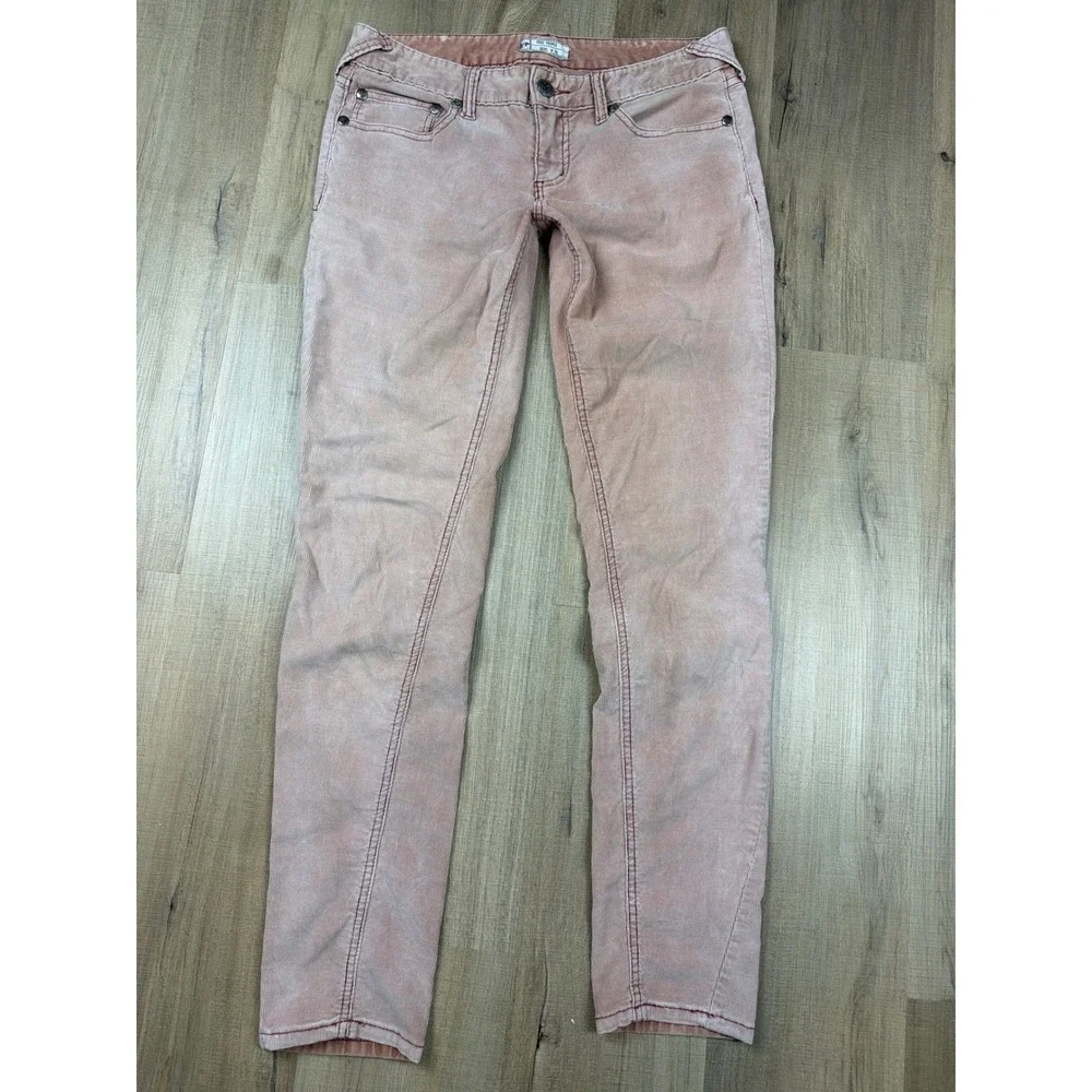 Free People Womens Corduroy Skinny Pants Dusty Rose Pink Low Rise Size 30